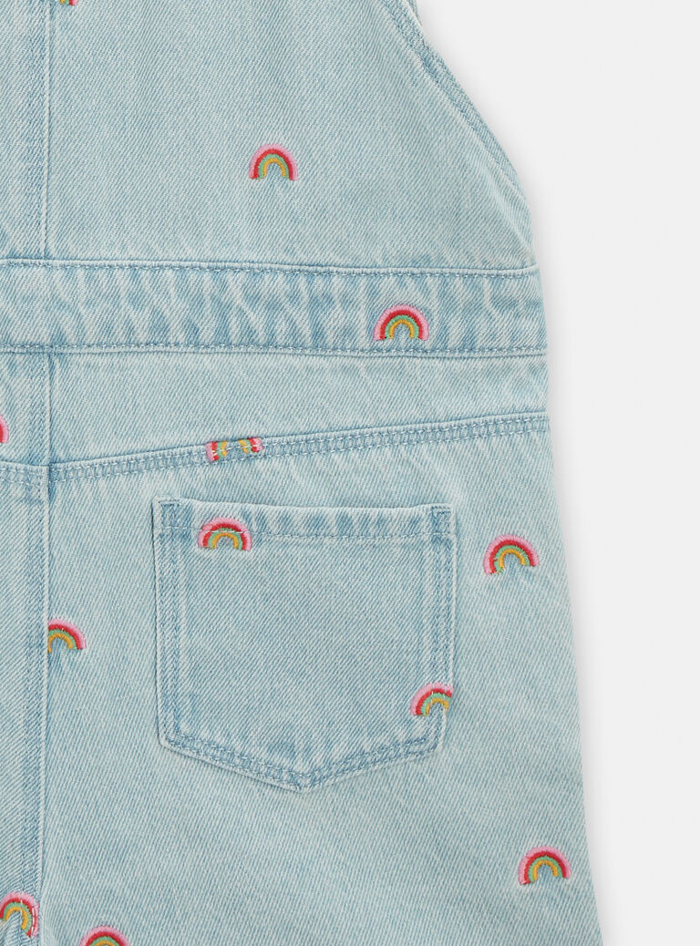 Salopette en denim clair détail broderie pour fille
