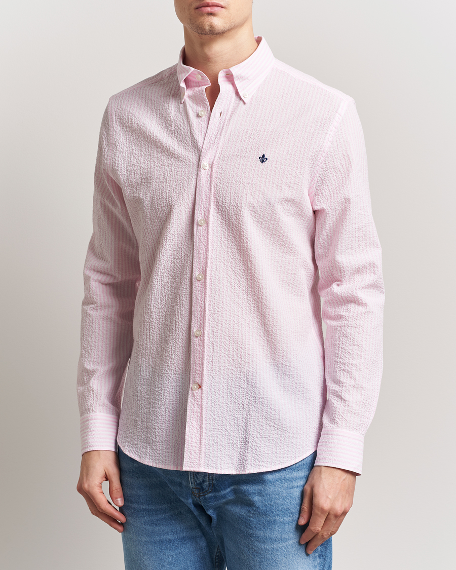 Morris Slim Fit Striped Seersucker Shirt Light Pink