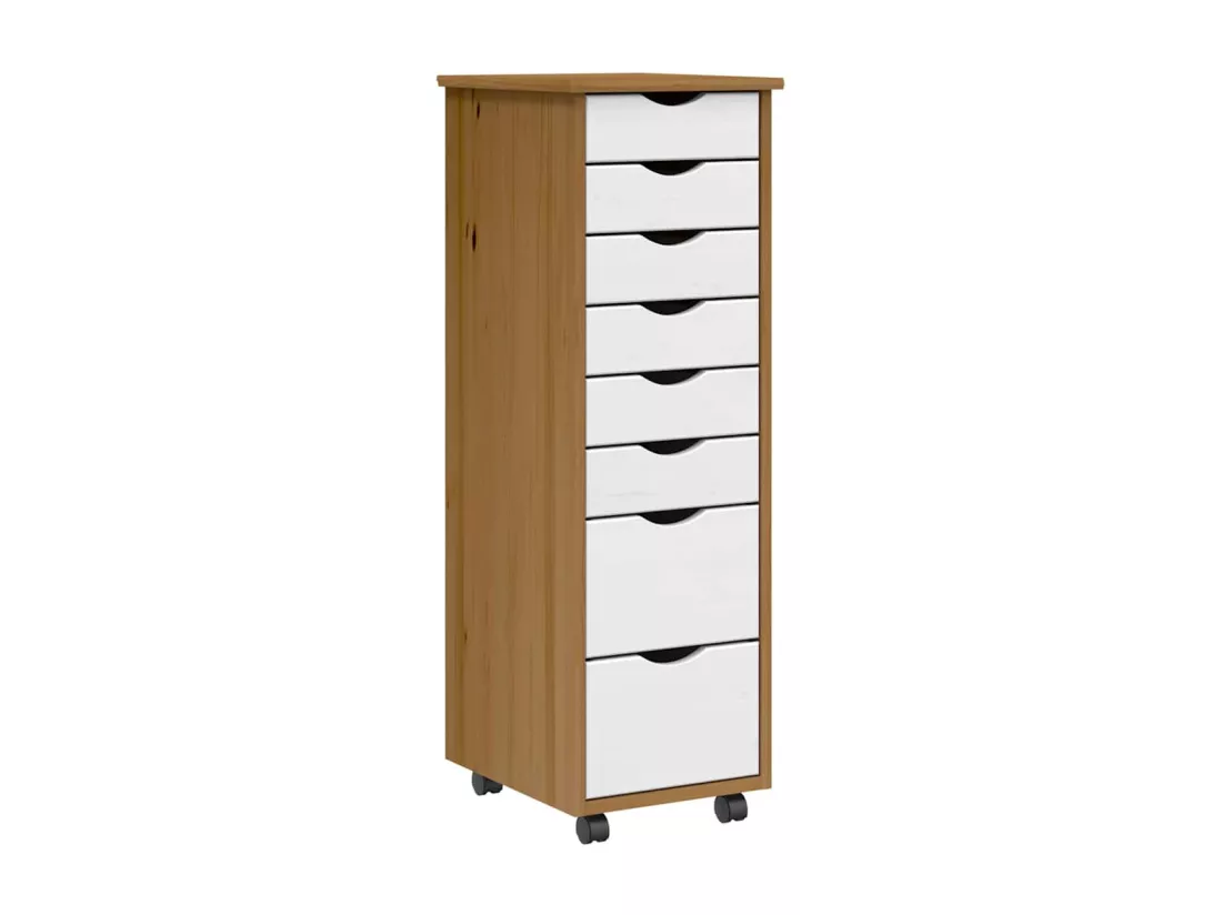 Armoire roulante avec tiroirs MOSS bois de pin marron miel
