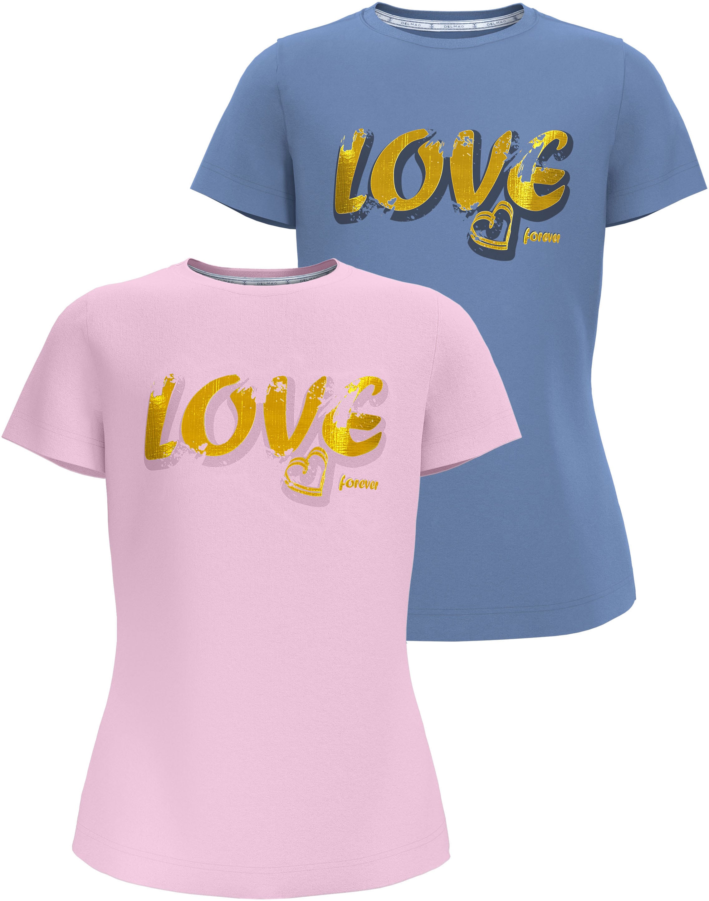 DELMAO T-Shirt »2er Pack T-Shirt mit Foliendruck«, 2 Stk. 2er Packung T-Shirts