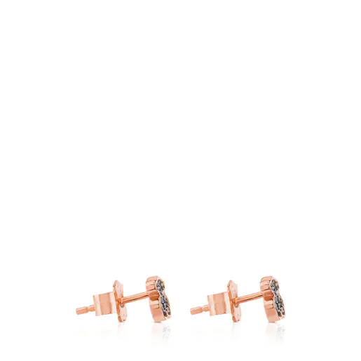 Brincos com banho de ouro rosa 18k sobre prata e espinélios, com motivo de urso.