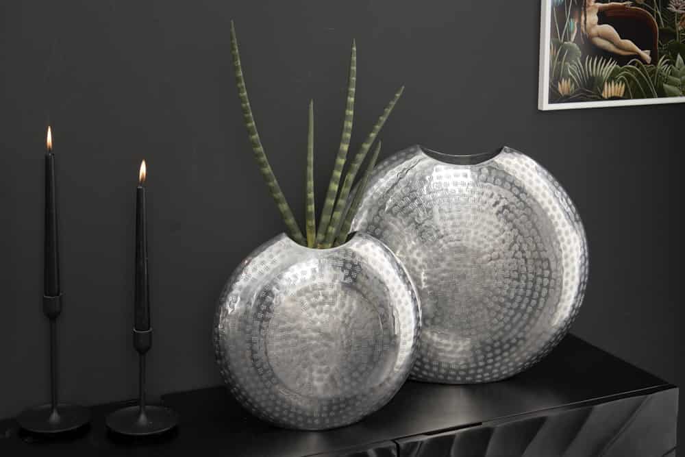 Elegantes Vasen 2er Set ORIENTAL 44cm silber im Grid Hammerschlag Design