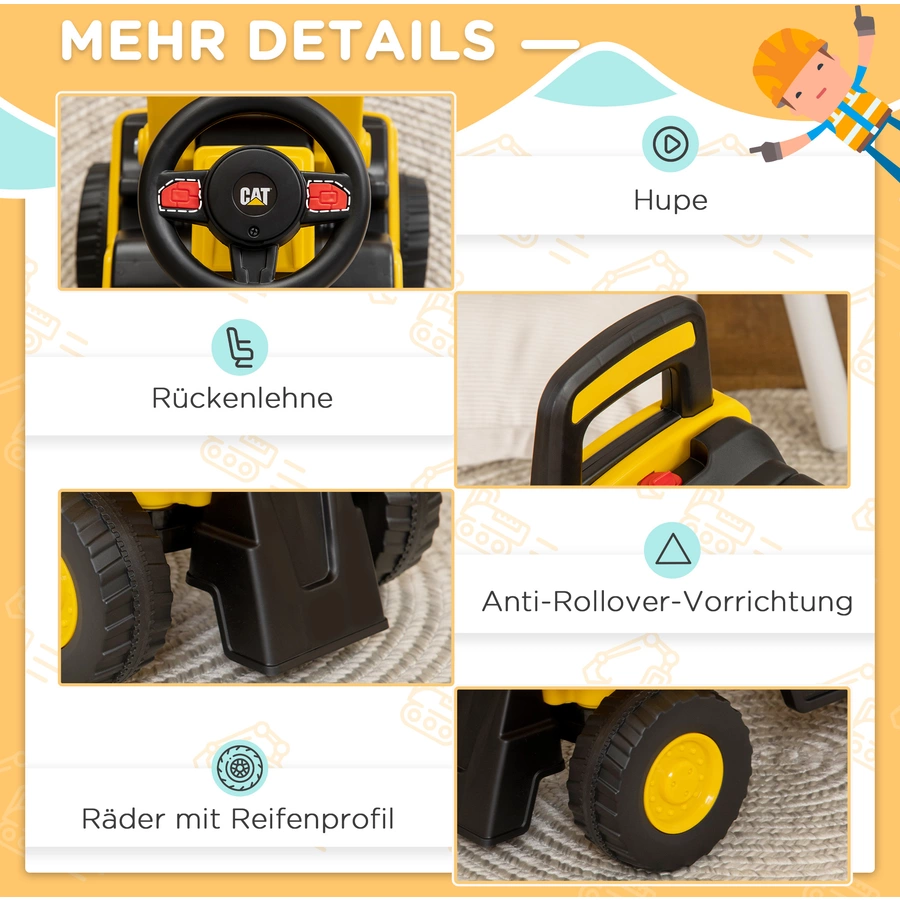 HOMCOM Sitzbagger mit Schaufel gelb