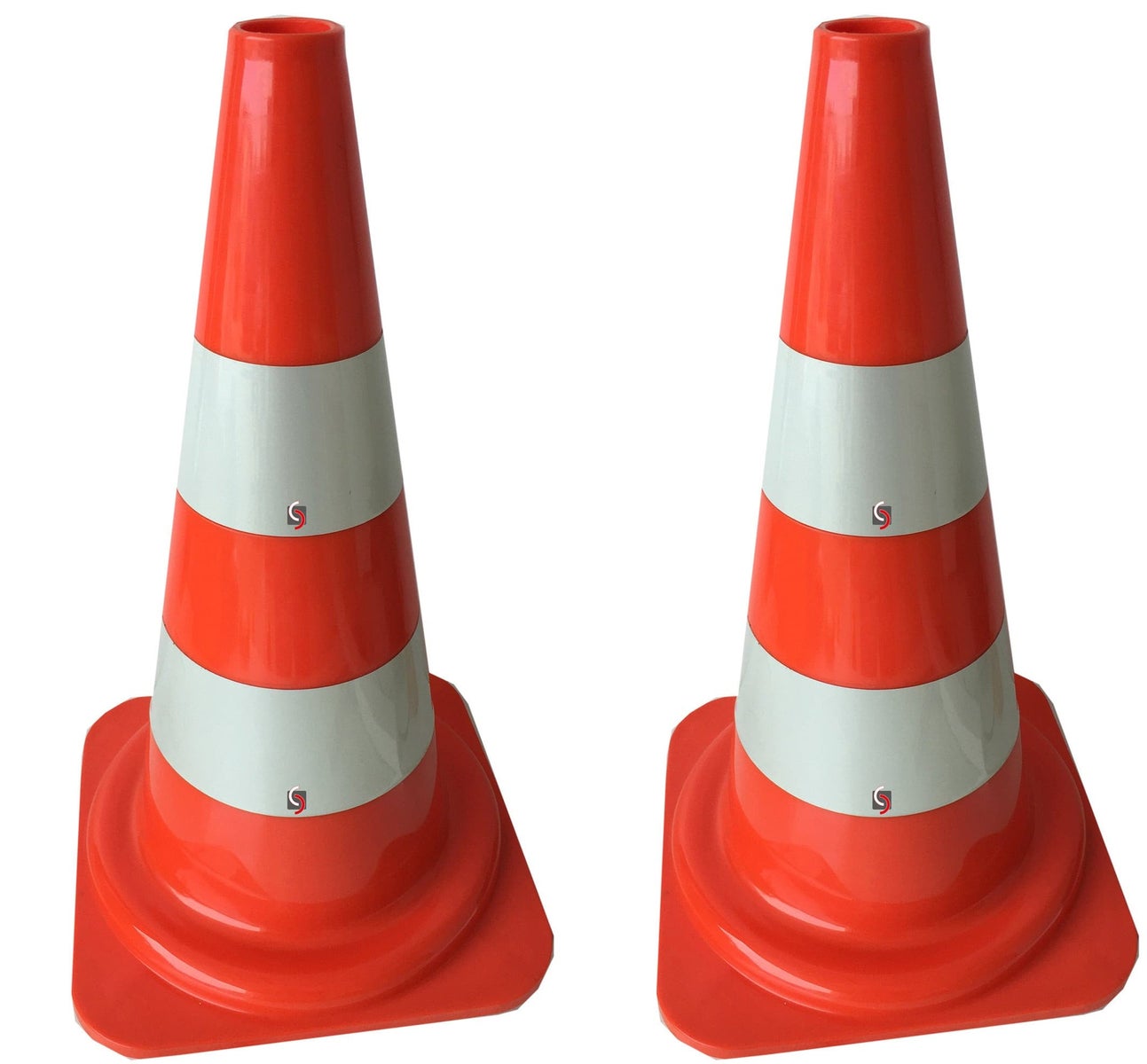 UvV® verkeerskegels / pylonen 50 cm PVC gedeeltelijk reflecterende RA1 folie / 2 x set