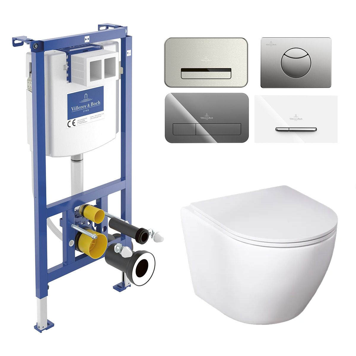 Villeroy & Boch ViConnect toiletset met Saniclear Itsie randloos toilet wit mat