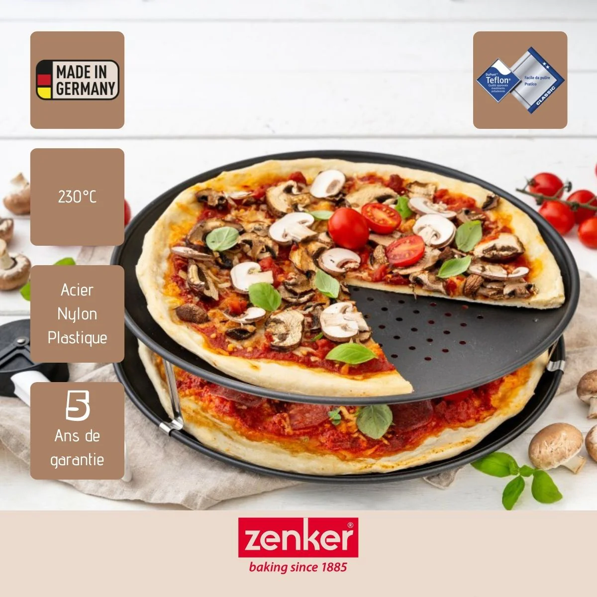 Set de 2 plaques à pizza 32 cm et une roulette à pizza Special Countri