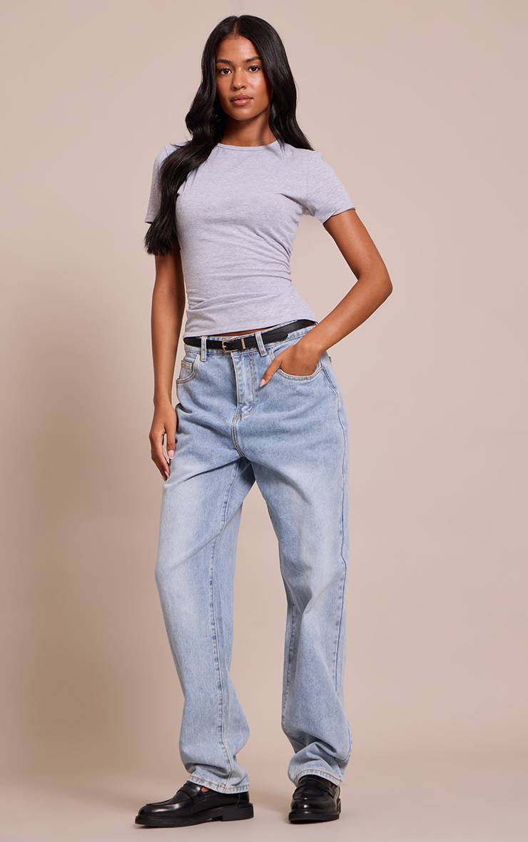 Gris Chiné T-shirt Long En Coton À Col Rond Et Manches Courtes Pour Homme Grand