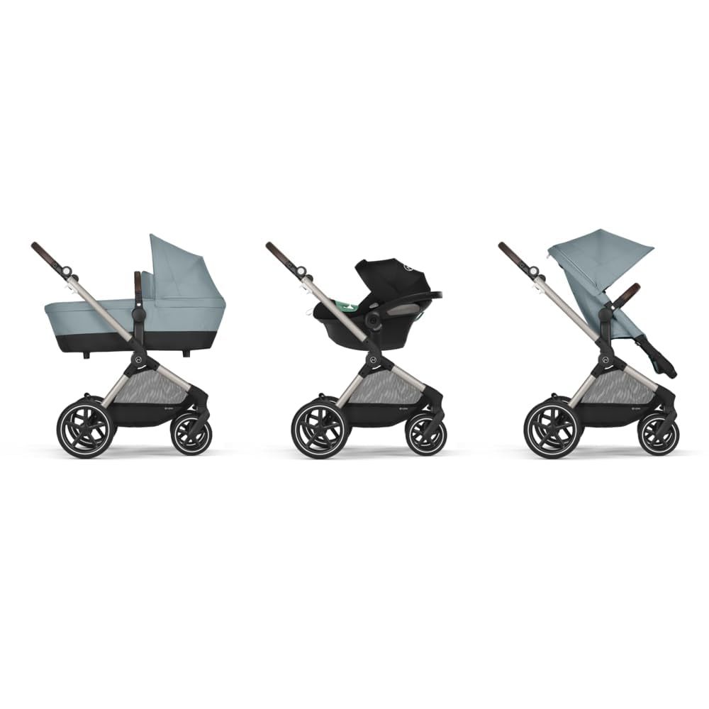 CYBEX Gold Kinderwagen EOS Lux 2-in-1 mit Babyschale Aton B2 i-Size und Babyschalen-Adapter, Reisesystem, Ab Geburt bis 22 kg (ca. 4 Jahre), Moon Black (Schwarz)