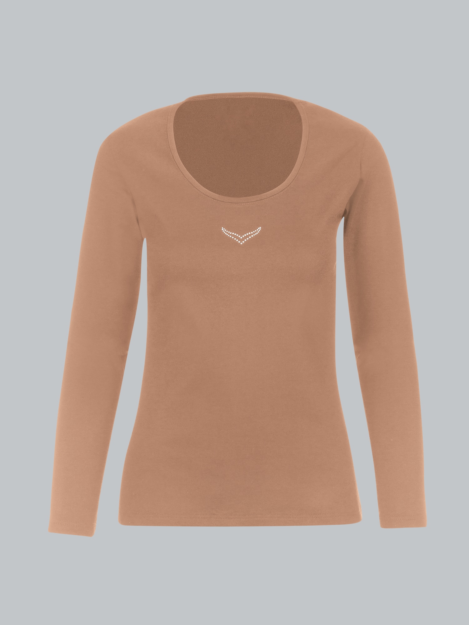 Langarmshirt mit Kristallsteinen Haselnuss