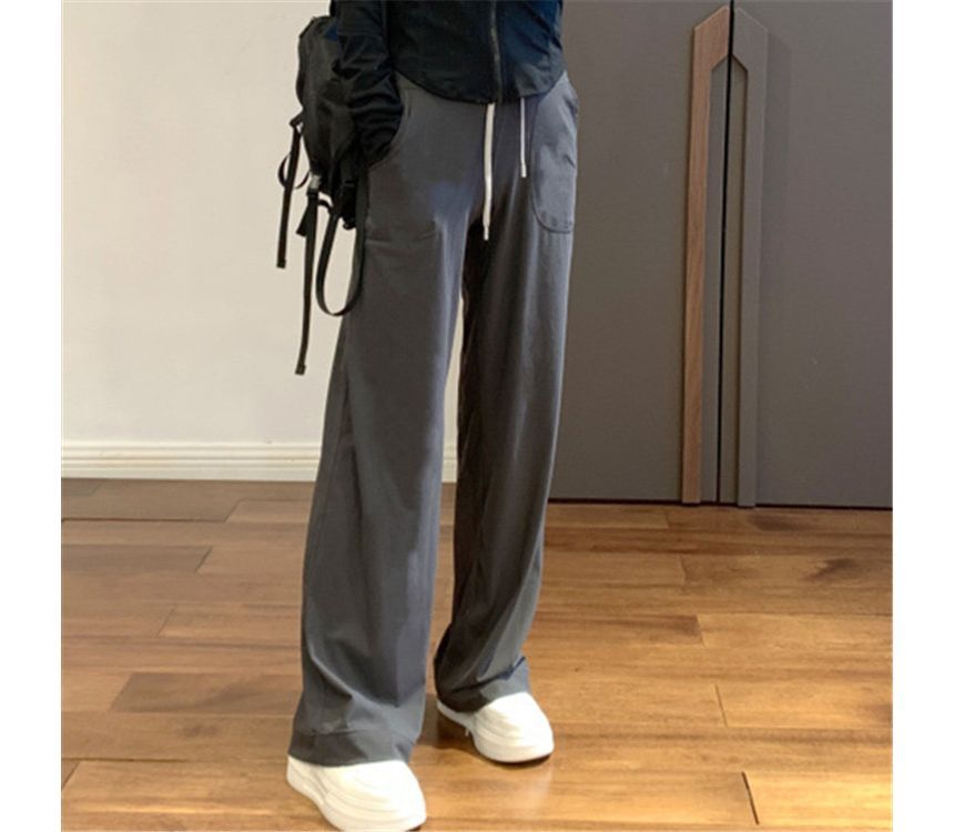 Asiris - High Rise Plain Straight-Fit Wijde Joggingbroek