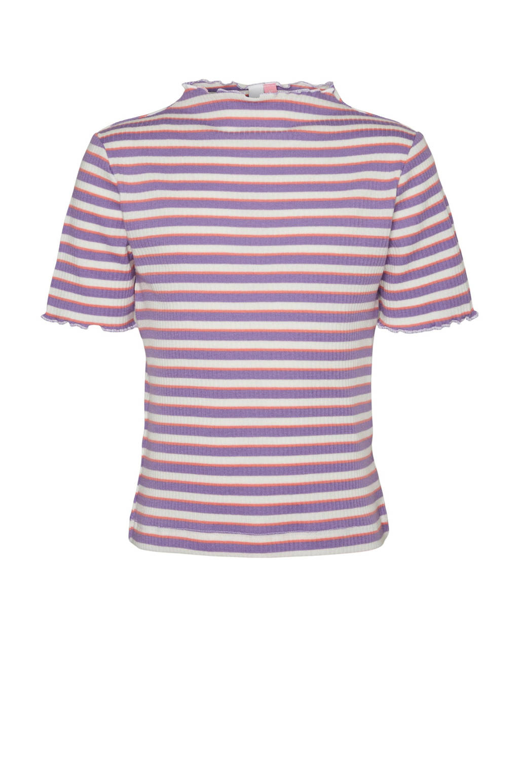 VERO MODA GIRL gestreept ribgebreid T-shirt VMVIO wit/paars/roze