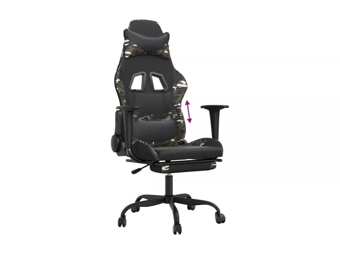 Chaise de jeu avec repose-pied Noir et camouflage Similicuir