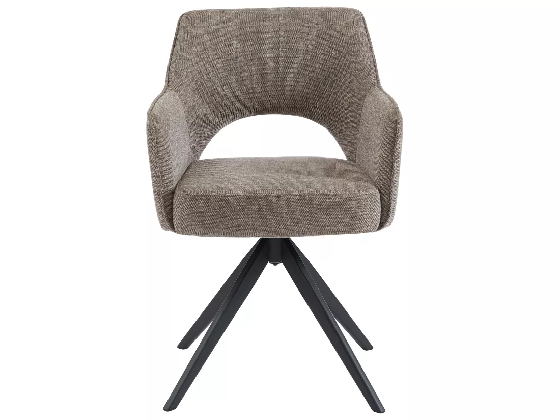 Chaise pivotante avec accoudoirs en tissu et métal noir - Taupe - KONYA