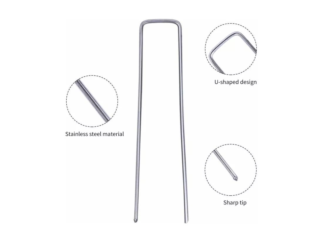 100pcs Piquets de fixation pour toile anti mauvaises herbes - piquet de sol galvanisé Argenté - Antirouille - pas plié - 15x2,5 cm