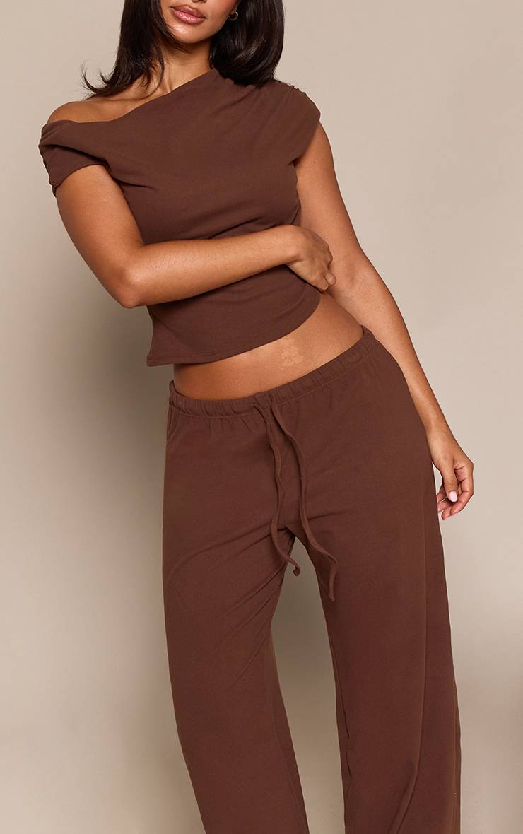 Chocolat Pantalon Large À Cordon Ultra Doux Petite Taille - Ensemble Coordonné