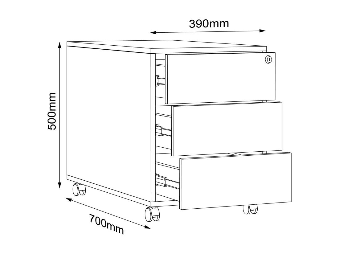 Caisson roulant de bureau Salia 3 tiroirs