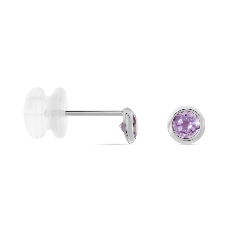 Boucles D'oreilles Puces Edy Serti Clos Or Blanc Amethyste