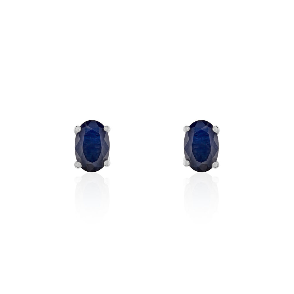 Boucles D'oreilles Puces Ovale Or Blanc Saphir