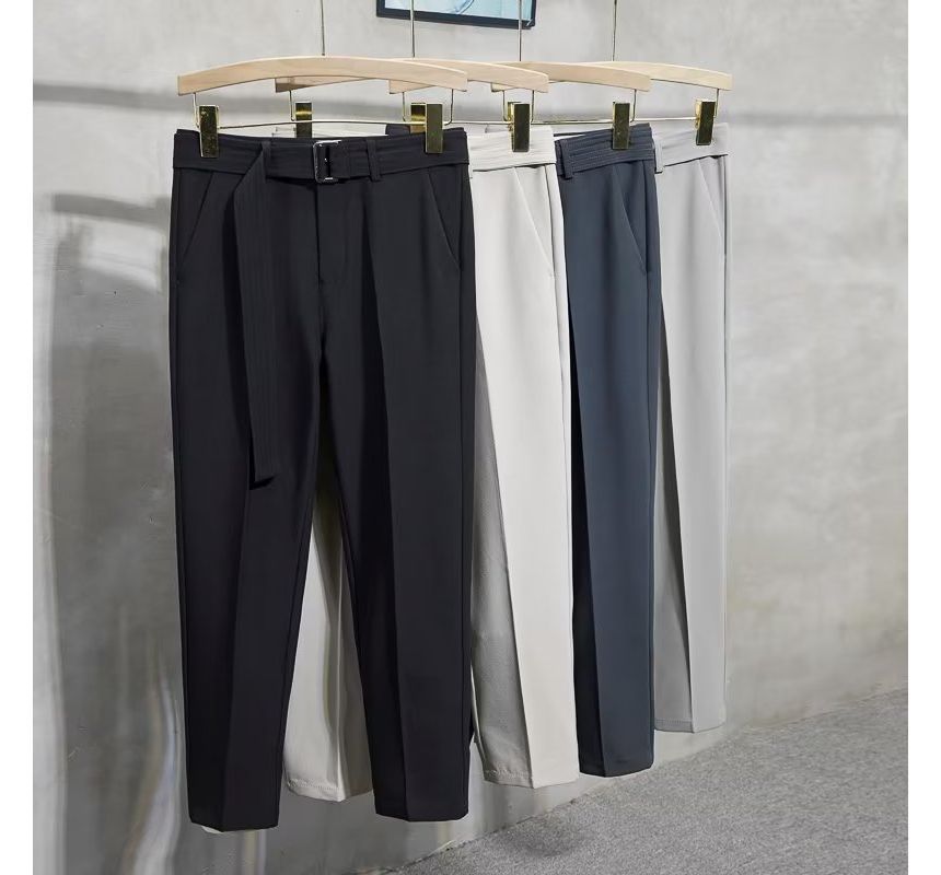 Loansk - Mid Rise Plain Cropped Tapered Dress Pants