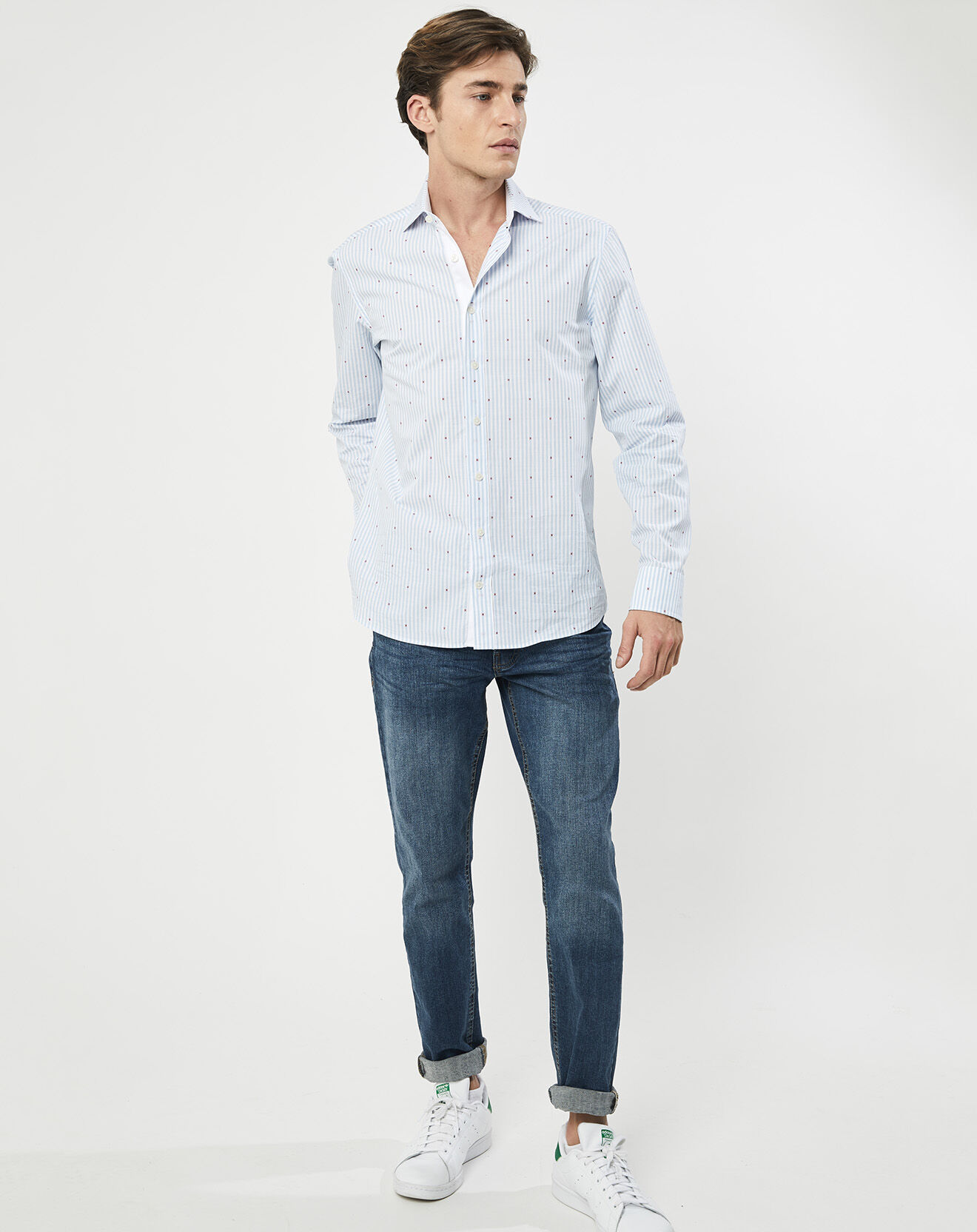 Hackett London Chemise Slim Fit à rayures & points bleu clair