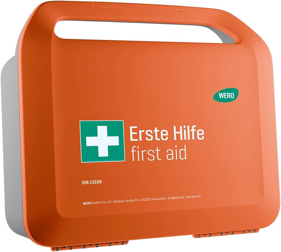Erste-Hilfe-Koffer WERO Smart Case groß DIN 13169 - kompakt, robust & übersichtlich - staub- & spritzwassergeschützt - mit Farbleitsystem - mit Wandhalterung - mit MasterTex Pflaster