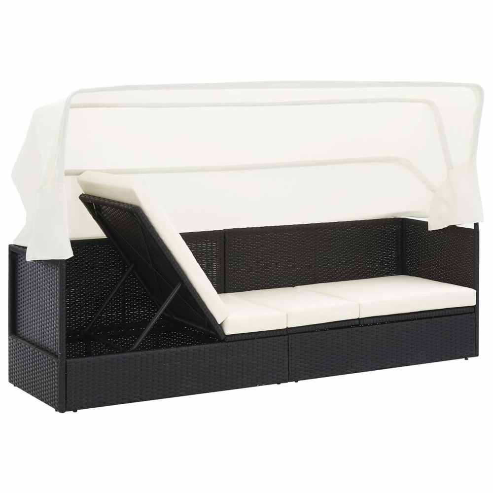 Transat chaise longue bain de soleil lit de jardin terrasse meuble d'extérieur avec auvent noir résine tressée