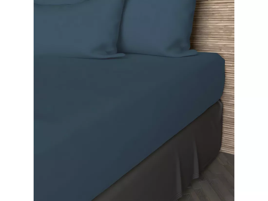 Drap housse en coton 57 fils 90x190 cm UNI bleu canard, par Soleil d'ocre