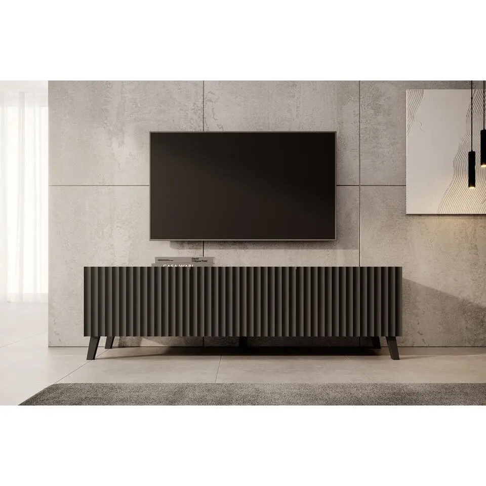 Meubella - TV-Meubel Pepinos 2 - Mat zwart - 150 cm