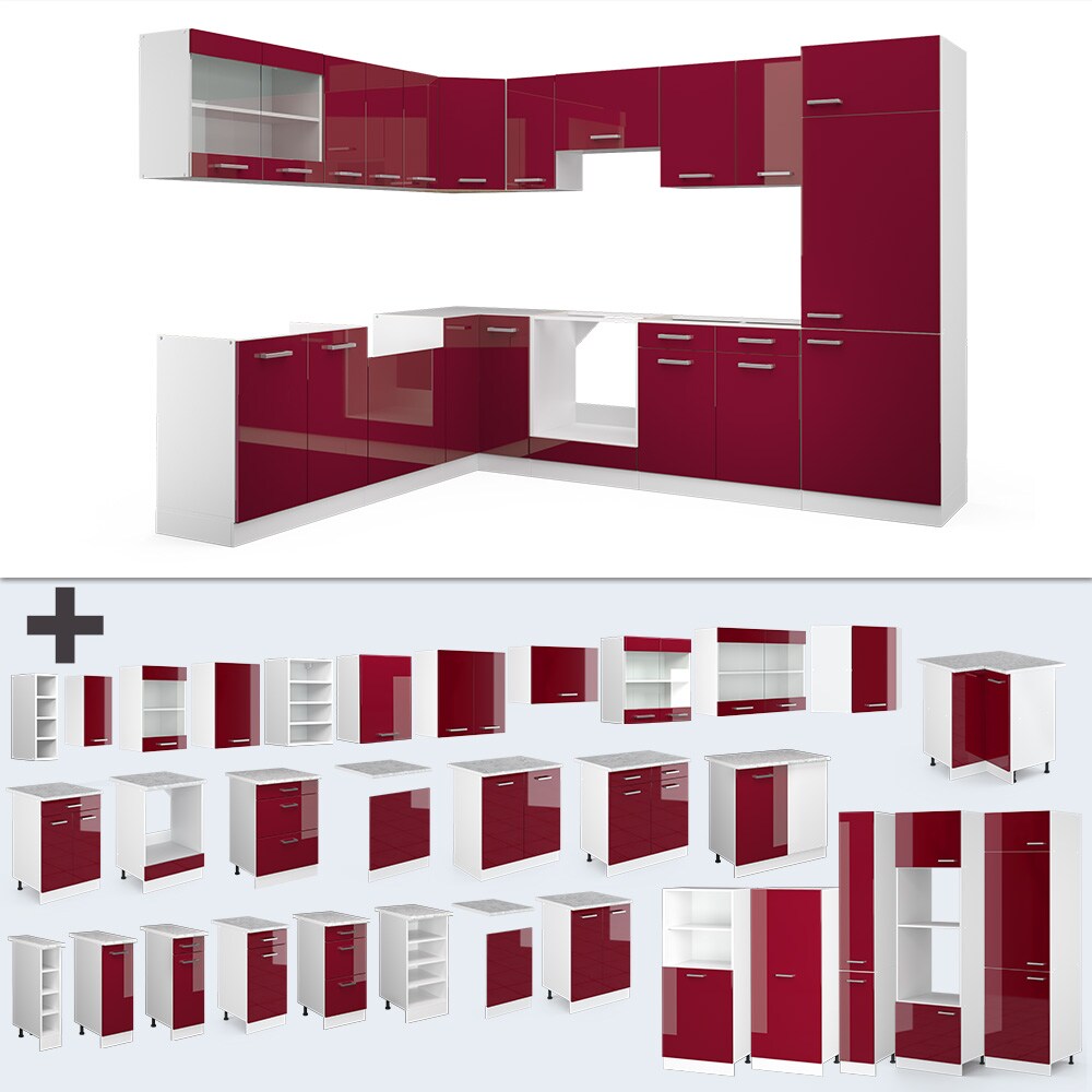 VICCO KÜCHENZEILE R-LINE ECKKÜCHE WINKEL KÜCHE EINBAU ROT BORDEAUX HOCHGLANZ
