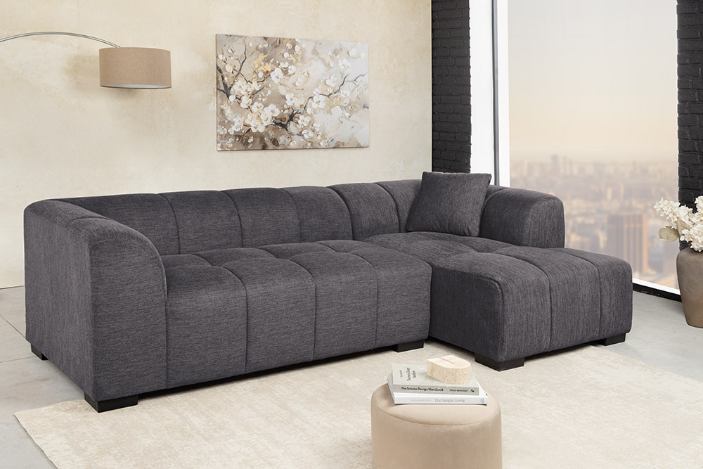 Modernes Ecksofa CITY 240cm grau Strukturstoff 3-Sitzer Couch inkl. Kissen