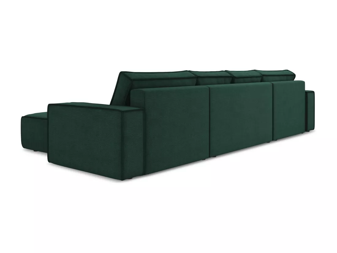 Canapé d'angle panoramique convertible en tissu texturé - bouteille verte - KIMO