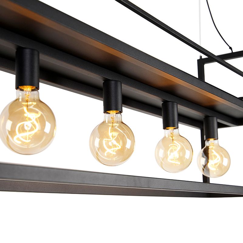Industriële hanglamp zwart met rek large 4-lichts - Cage Rack