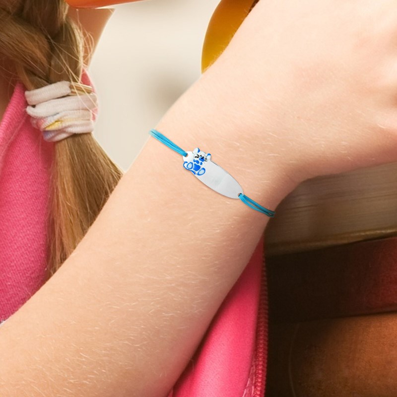 Bracelet GOURMETTE SOURIS - Nylon bleu - Argent 925
