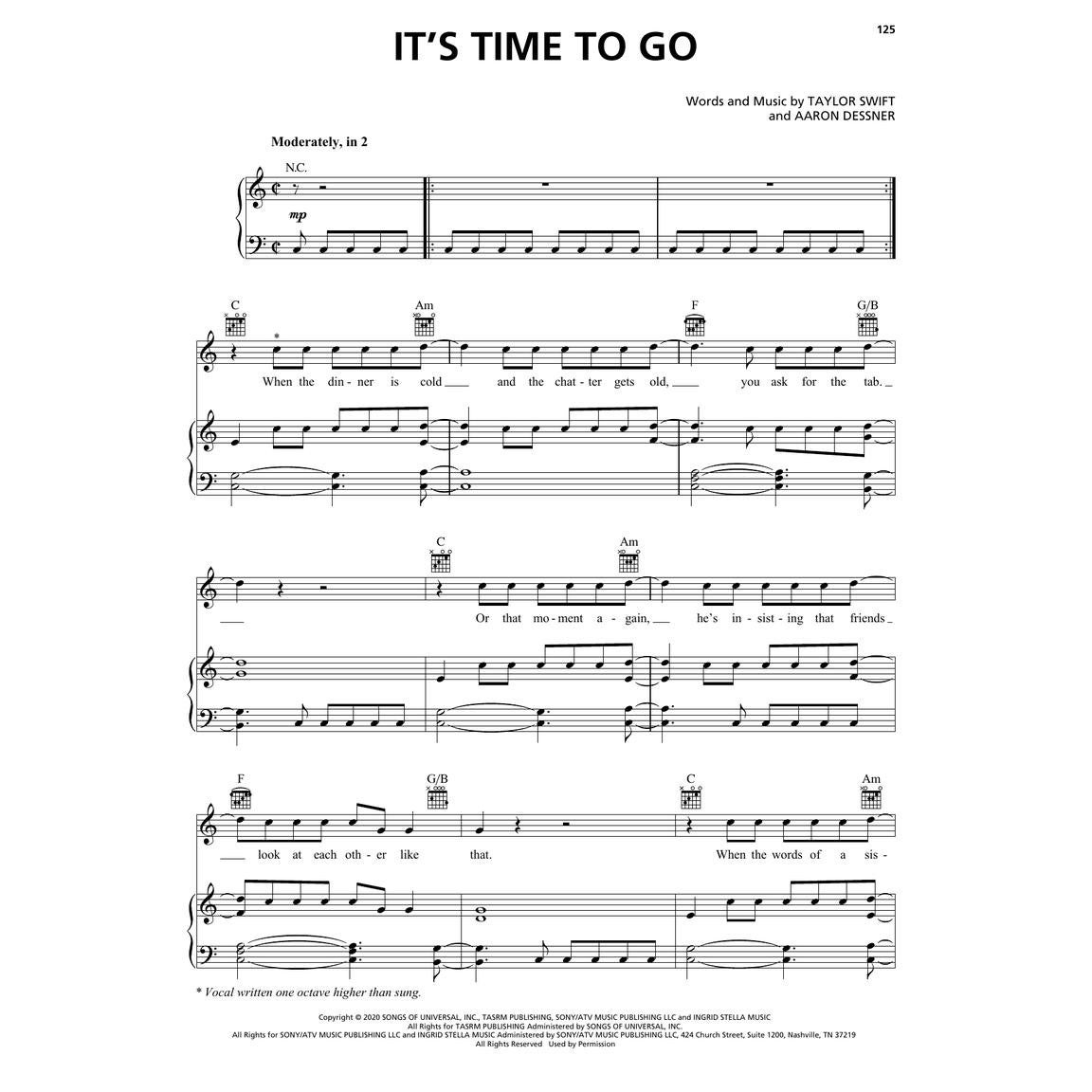 Hal Leonard Taylor Swift Evermore voor piano, zang en gitaar
