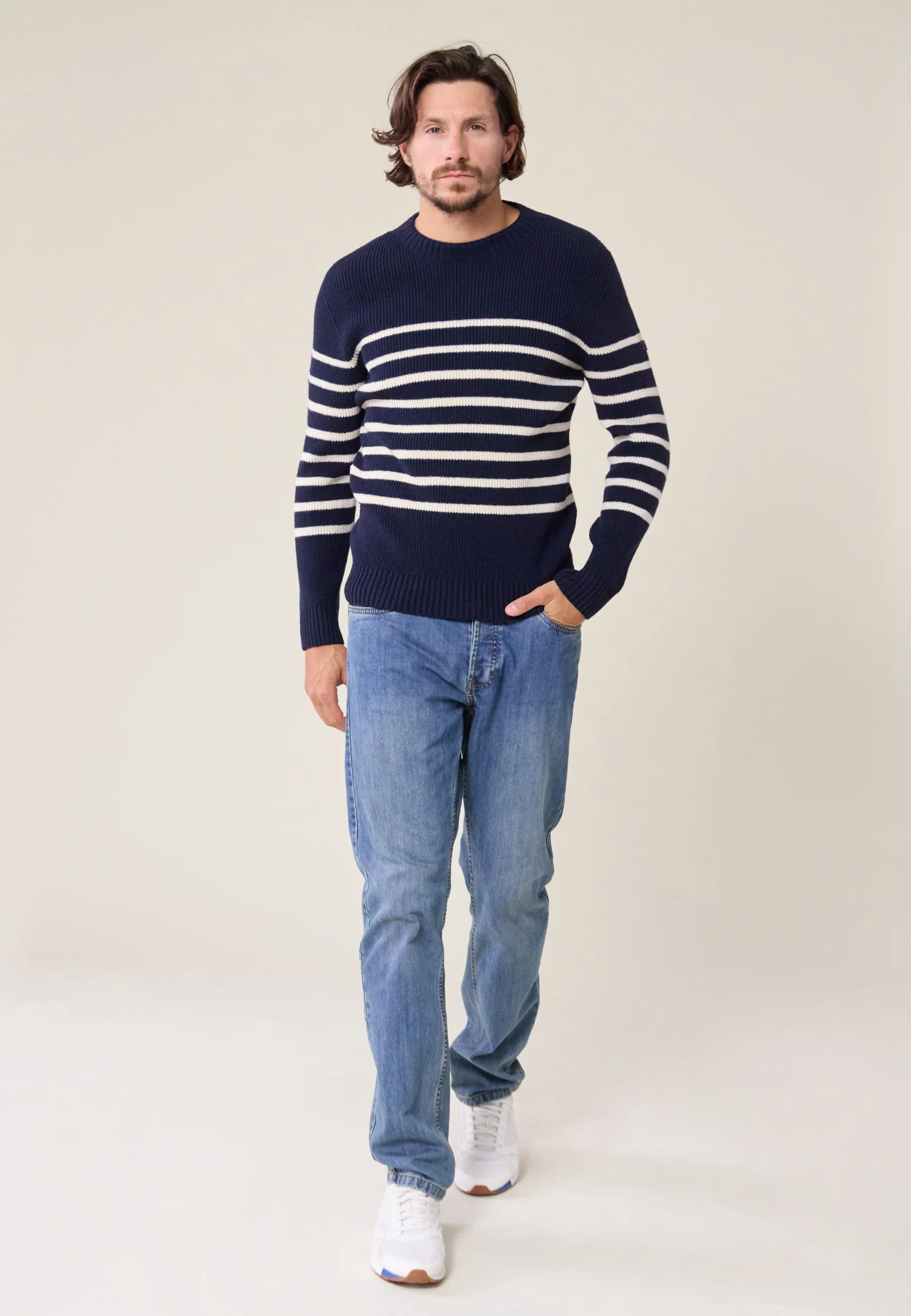 Pull Homme en laine Française-Louis Marinière Marine