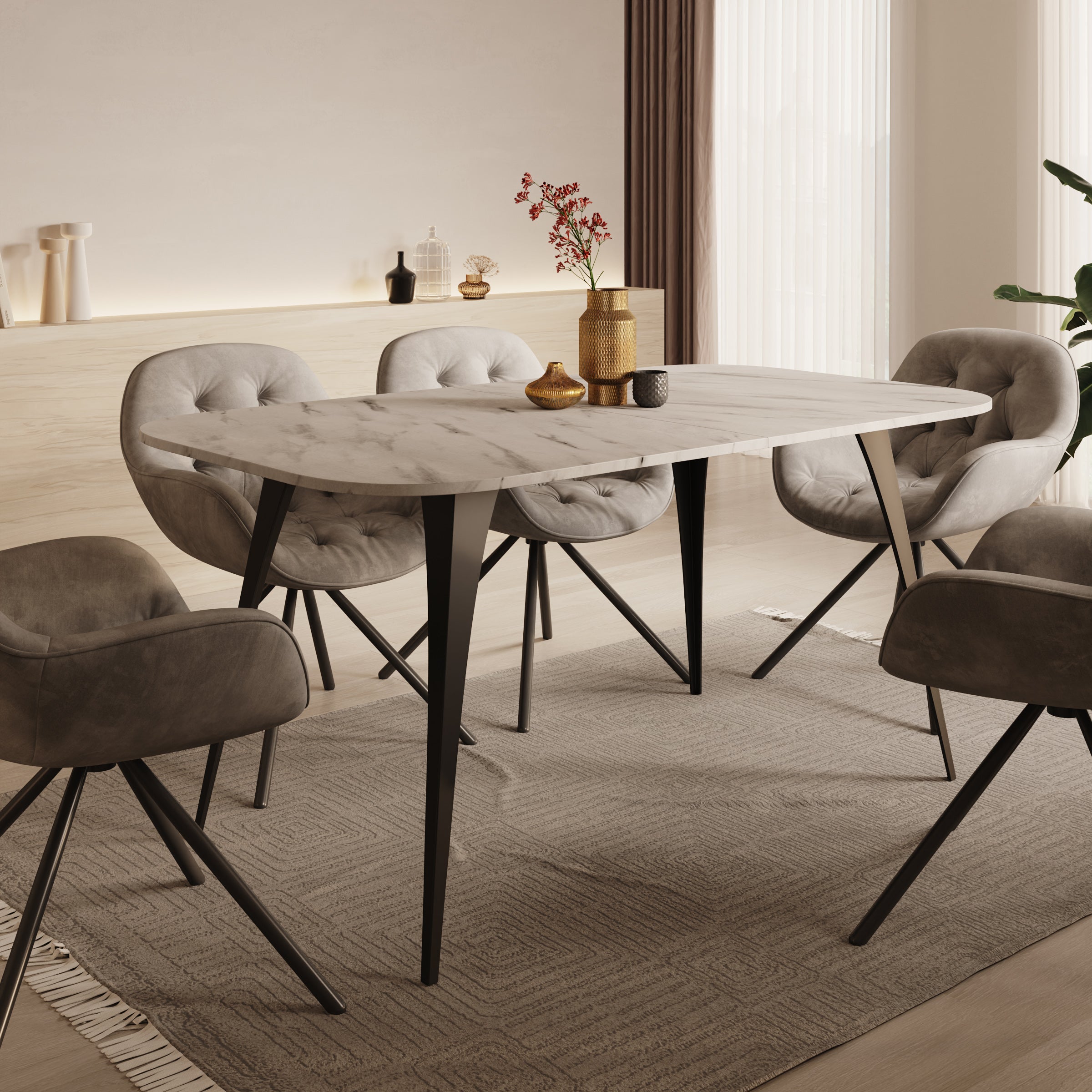 Flix - Eetkamertafel - Wit marmerlook - Uitschuifbaar - 160x90x76 cm