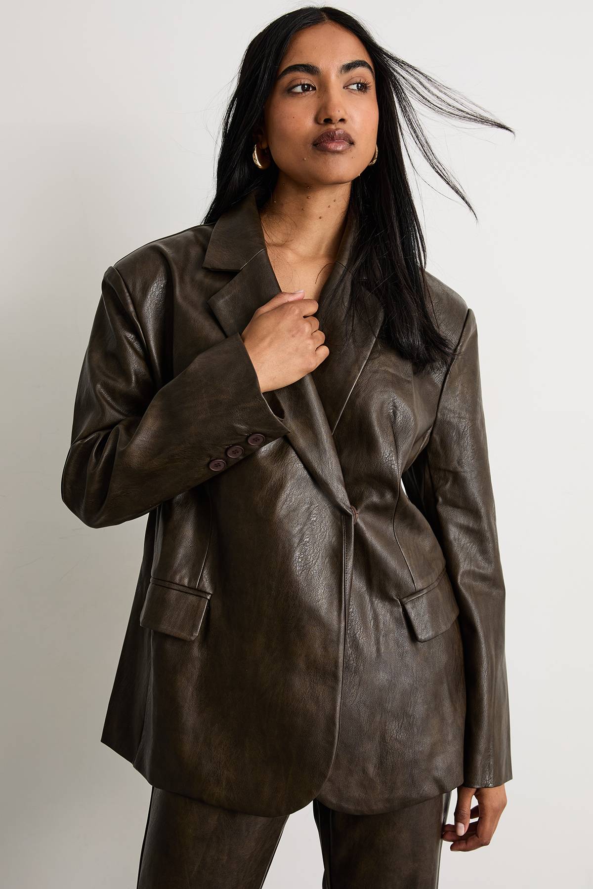 Warehouse Pantalon Évasé en synthétique à Taille Nette Co-ord