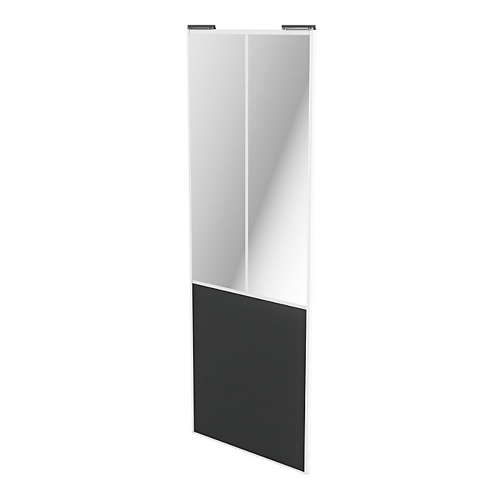 Porte de placard coulissante atelier gris foncé mat profil blanc GoodHome Arius H. 248,5 x L. 91.2 cm + amortisseurs