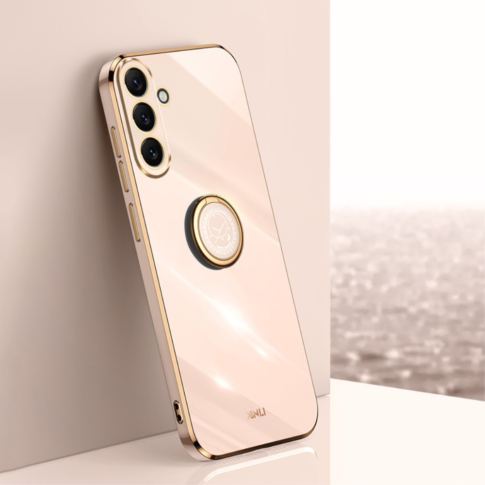 Samsung Galaxy A54 5G Gummi Case Hülle Galvanisierter Rahmen mit Finger Griff Ring Halterung   Kameraschutz - Rosa / Roségold