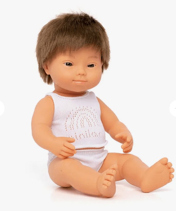 Miniland Guttedukke med Downs syndrom, 38 cm.