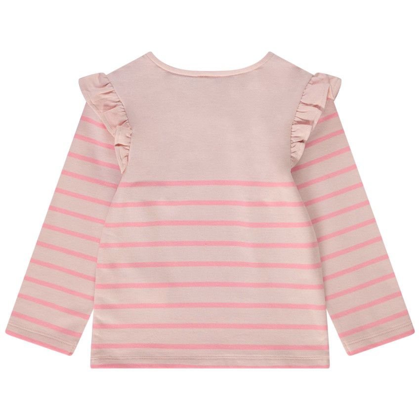 T-shirt manches longues esprit marinière pour bébé fille - Rose