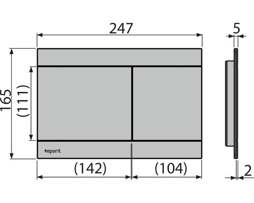 veporit. Bedieningsplaat TWIN 2.02. Plaat aluminium mat / Knop aluminium mat