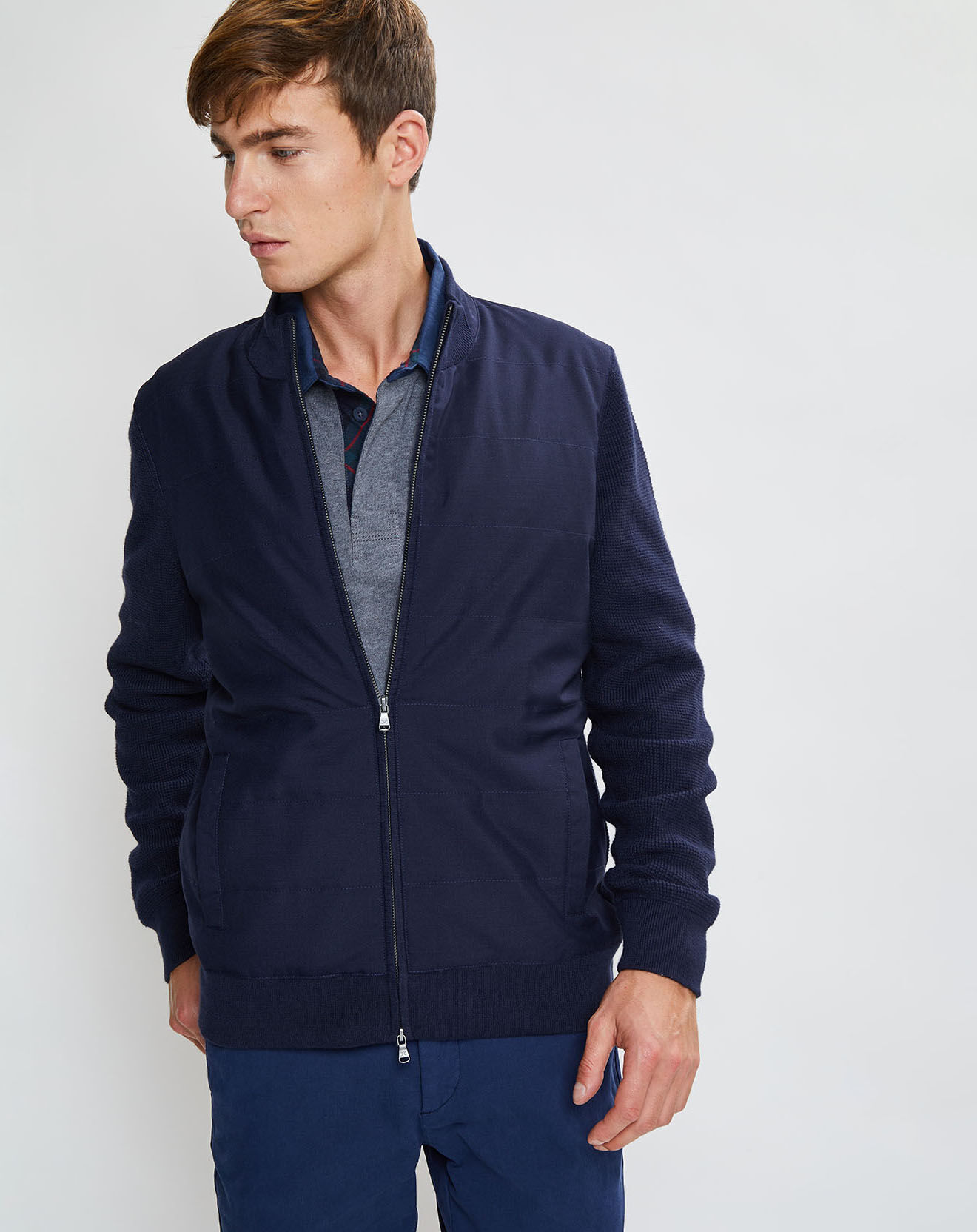 Hackett London Bombers en Cachemire mélangé bimatière Nylon Tricot bleu marine