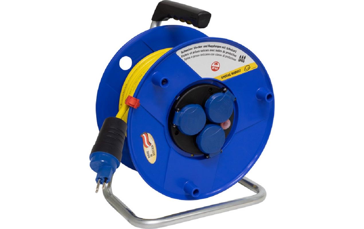 Baustellen-Kabelrolle BAT 290 50 m 3x T13<br>BAT Kabeltrommel 290,.3x T13 Steckdosen, 50 m langes Kabel, T-N07V3V3-F 3G1.5 mit Überhitzungsschutz