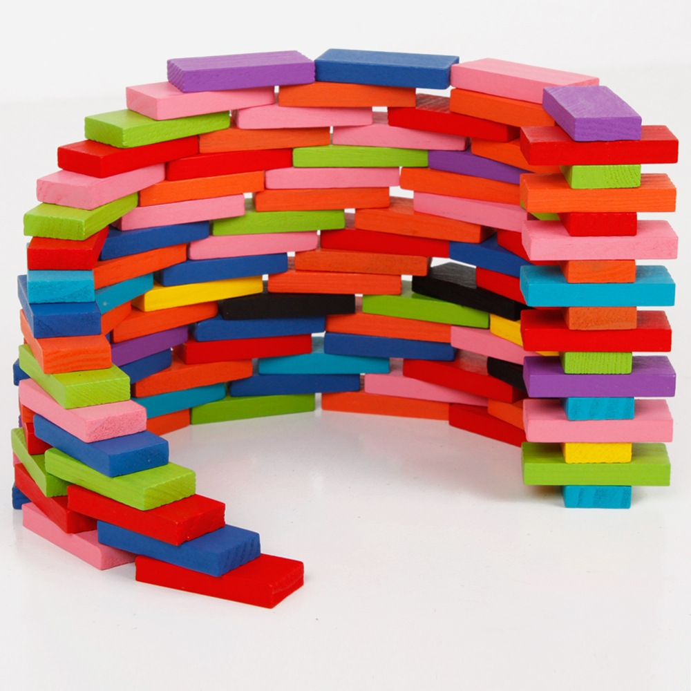 (120er Set) Holz Domino Blöcke Spiel Baustein Spielzeug Domino Rallye Zubehör für Kinder / Familie - Bunt