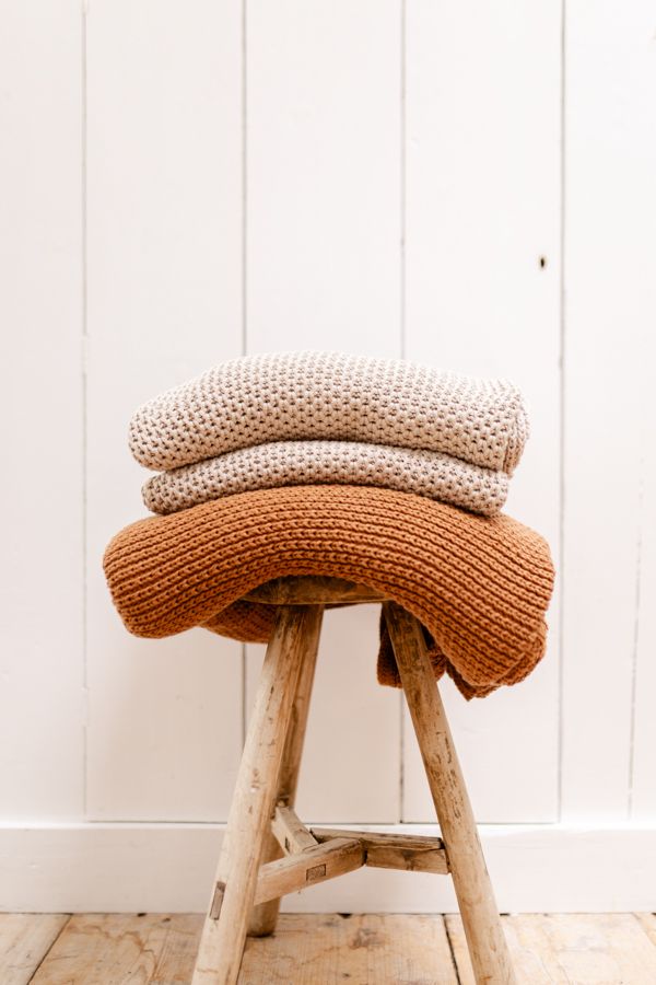 Gebreid plaid, GOTS bio-katoen, bruin, 130 x 170 cm