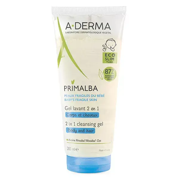 A-Derma Primalba Gel de Limpeza Suave para Bebê 2 em 1 Corpo e Cabelo 200ml