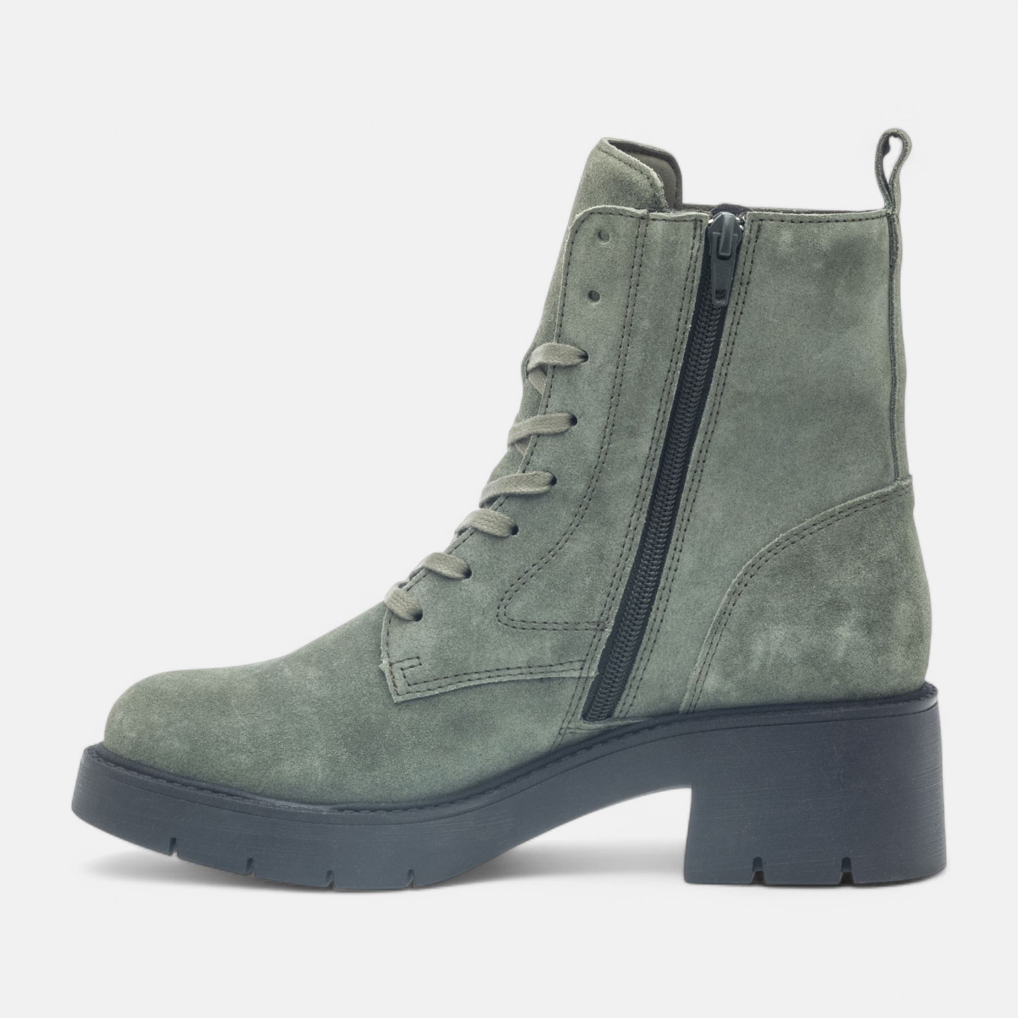 Bottines à lacets à talon Femme en cuir vert