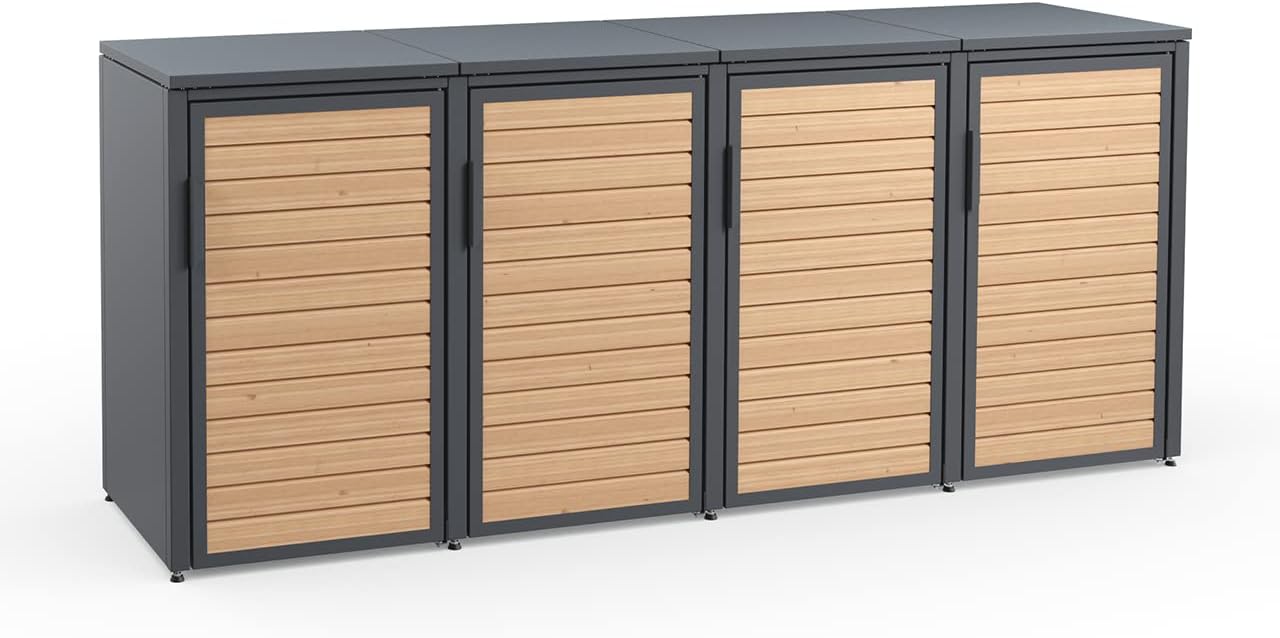 Forst - 4er Mülltonnenbox - Mülltonnenverkleidung mit Flachdach - Mülleimerunterstand 240L - Holzelemente