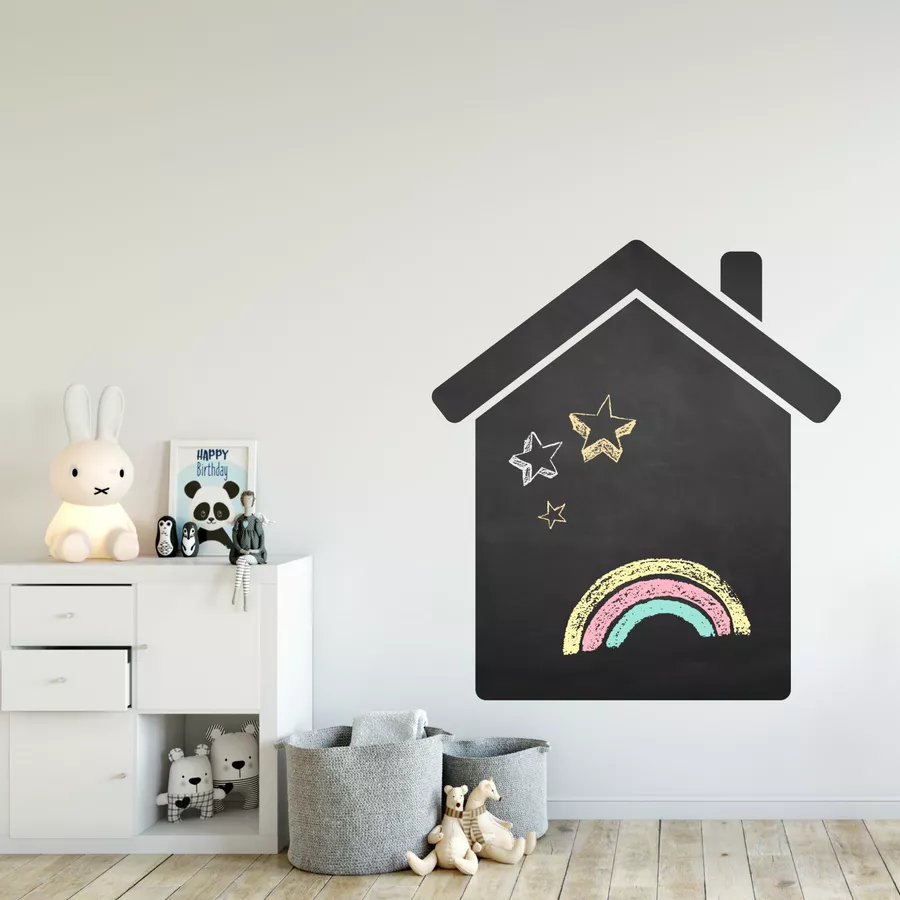 Nikima Wandtattoo 001 Haus - selbstklebende Tafelfolie Kreidefolie inkl. 3 Stück Kreide schwarz